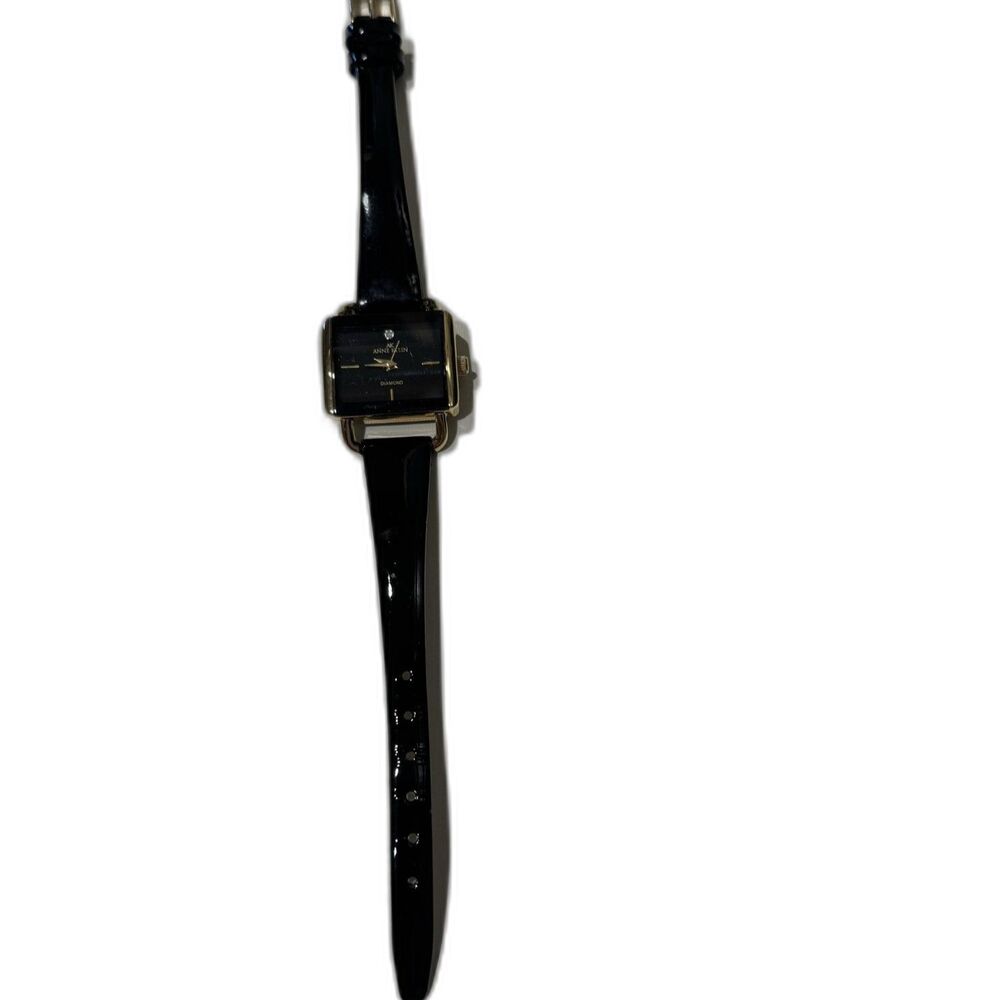 Anne Klein Watch Diamond Black Dial Gold Tone Genuine Leather Strap Office Women